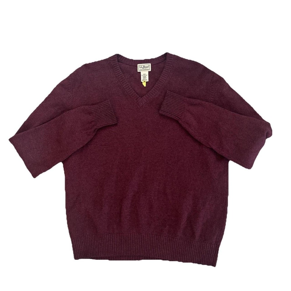 LL Bean Size M Lambswool V Neck Sweater Maroon Long‎ Sleeve Outdoor Casual